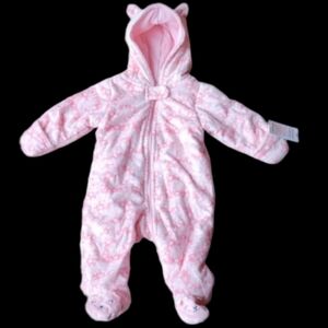 Carter's Girl Baby Pink Sz.6mo Zipped Warm Fuzzy Bunny Easter Outwear Jumpsuit